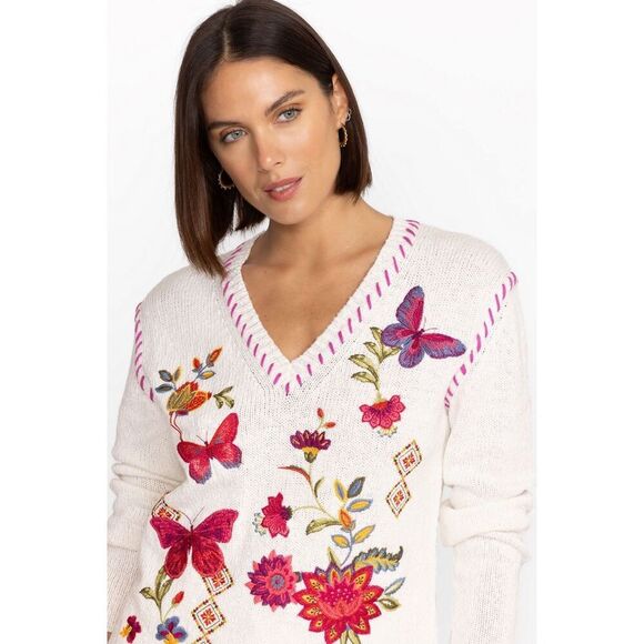 Johhny Was The V-Neck Whipstitch Pullover floral 100% cotton size XL NWT - Picture 4 of 11